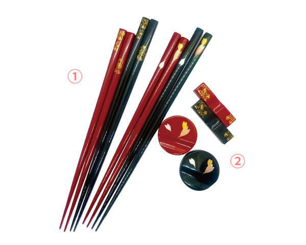 ①벚꽃 무늬 젓가락 각종 ②벚꽃 무늬 젓가락 두어 각종