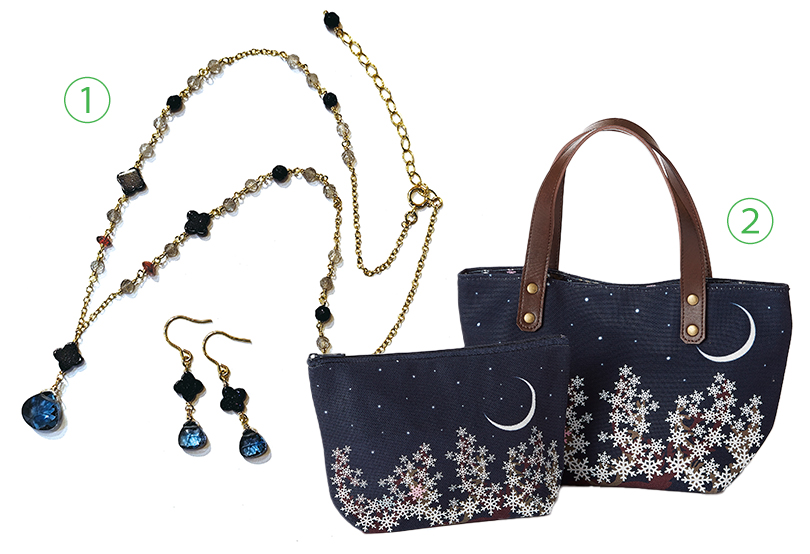 ①ロンドンブルートパーズ ②帆布素材の袋物 雪鹿樹氷